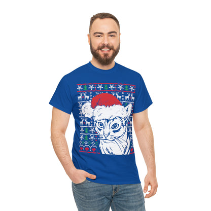 Cat in Santa Hat Christmas Ugly Sweater Short Sleeve Tee