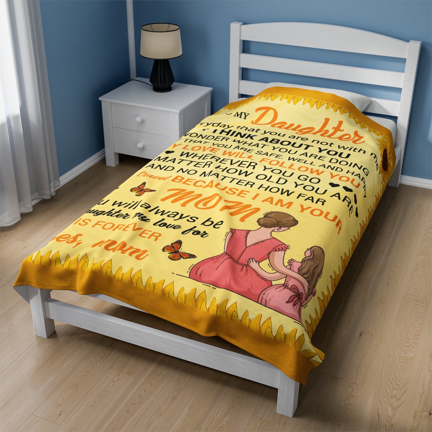 To My Daughter I Think About You Kisses Mom Blanket