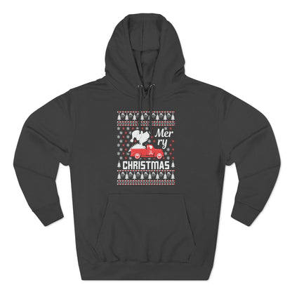 Dinosaur in Red Truck Merry Christmas Ugly Sweater Pullover Hoodie