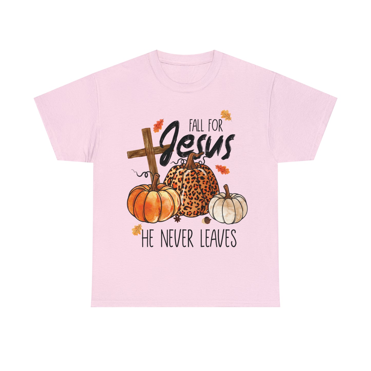 Fall For Jesus He Never Leaves Christian Halloween Short Sleeve Tee