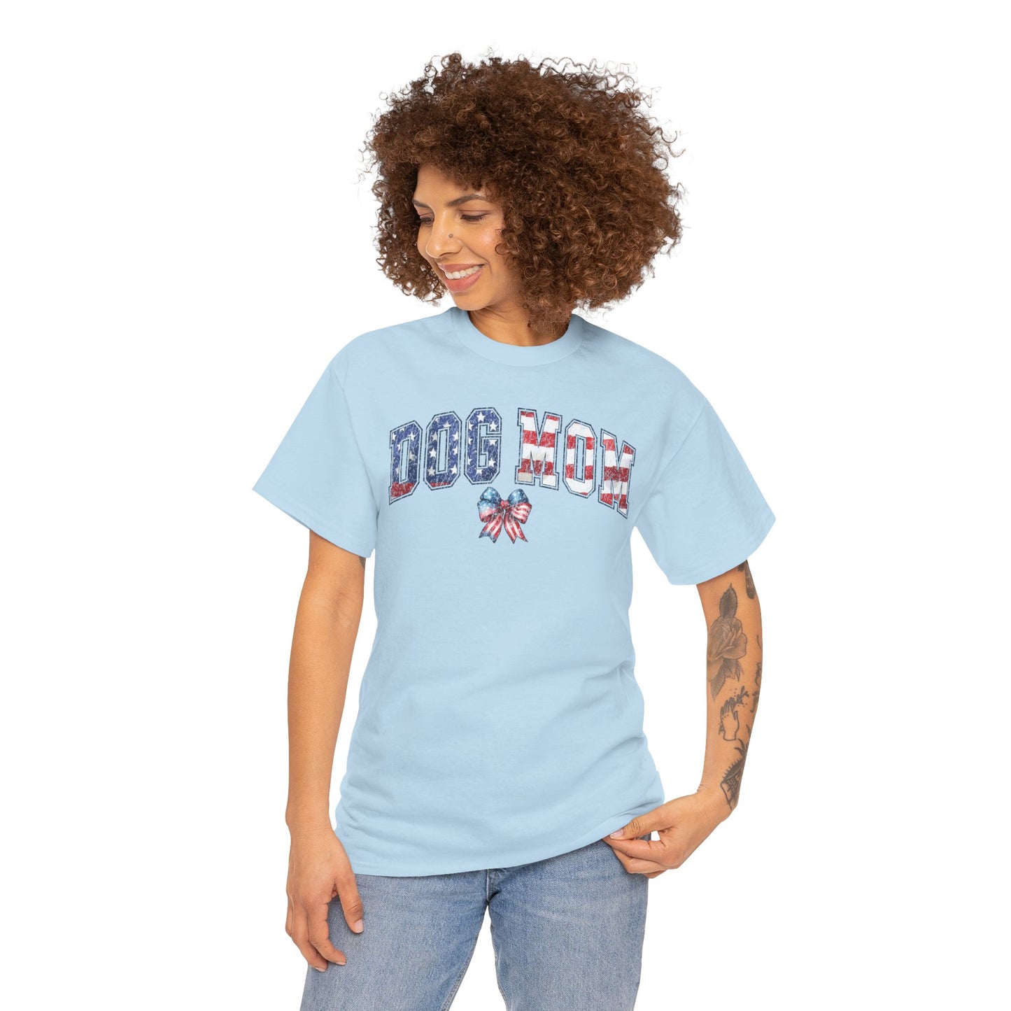 Dog Mom Flag Bow Short Sleeve Tshirt