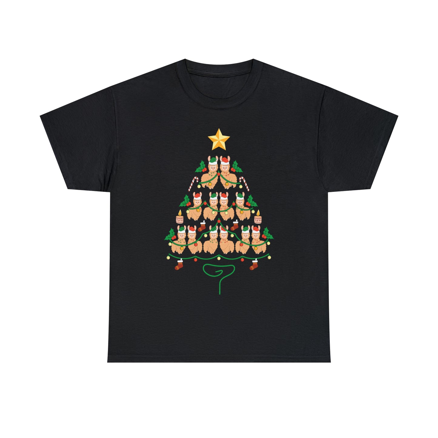 Llama Christmas Tree Christmas Short Sleeve Tee