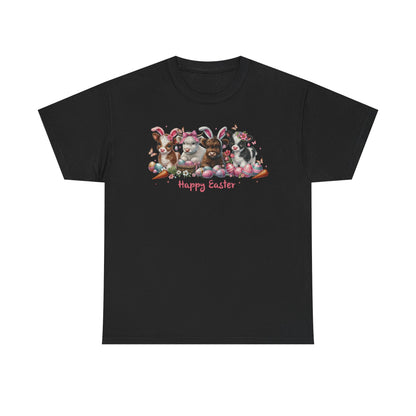 Easter Highland Cows with Rabbit Ears Short Sleeve Tshirt