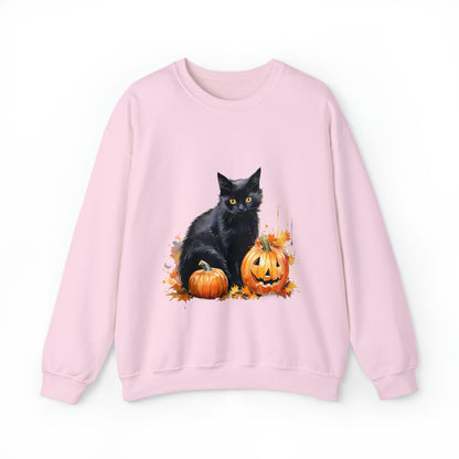 Black Cat with Pumpkin Halloween Sweatshirt