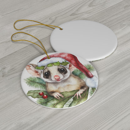 Sugar Glider in Santa Hat Christmas Ceramic Ornament Small Animal Pet