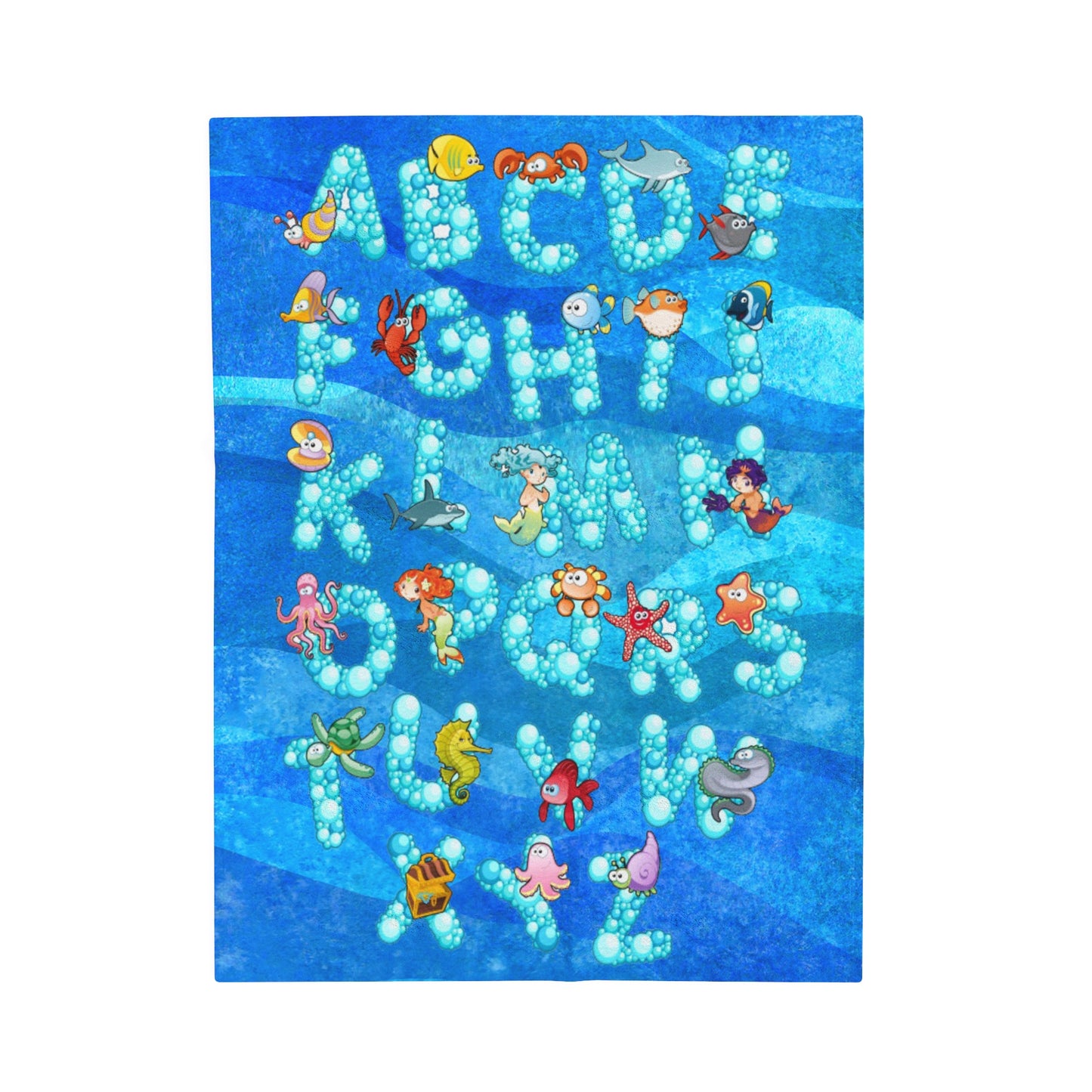 Blue Sea Life Alphabet Plush Blanket