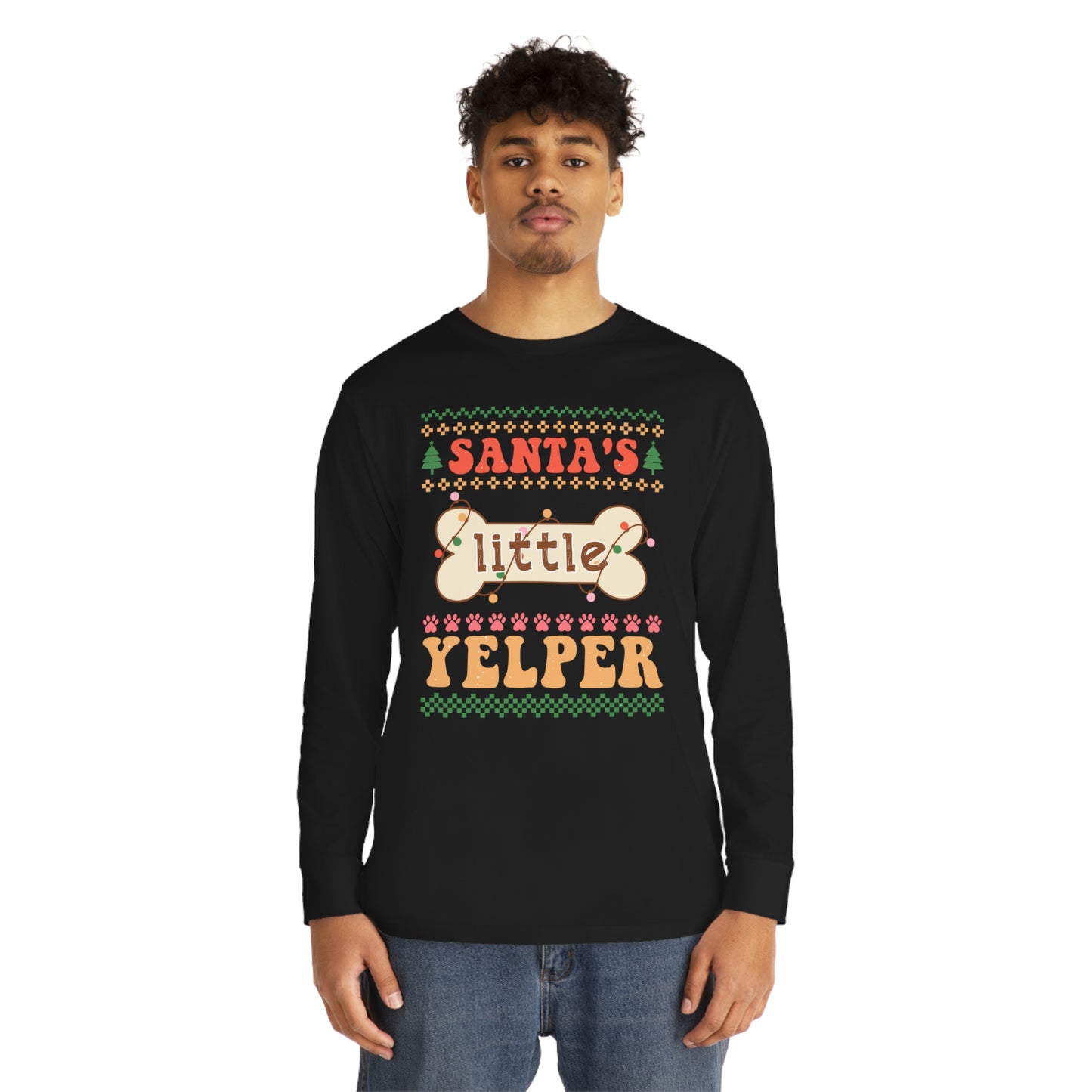 Santa's Little Yelper Christmas Ugly Sweater Long Sleeve Tee