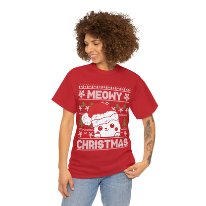 Meowy Christmas Truck Ugly Sweater Short Sleeve Tee