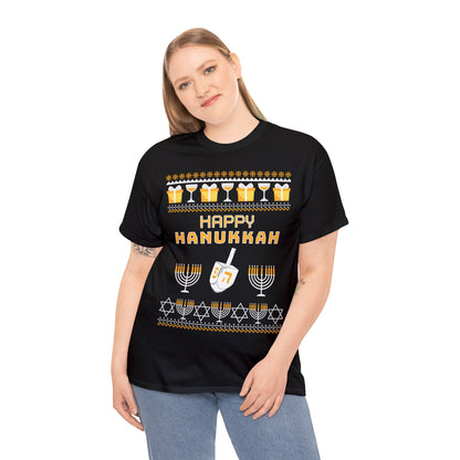 Happy Hanukkah Ugly Christmas Sweater Short Sleeve Tee