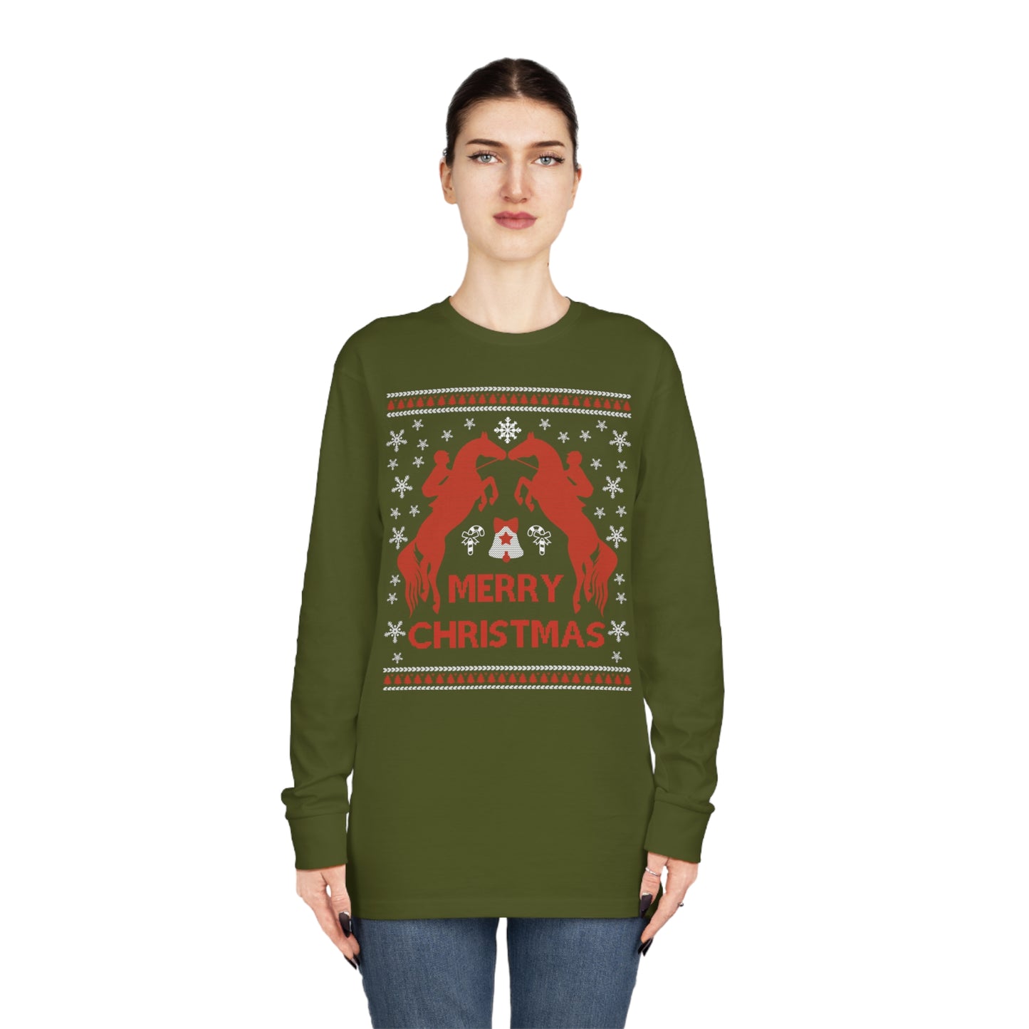 Merry Christmas Horseback Riding Christmas Ugly Sweater Long Sleeve Tee