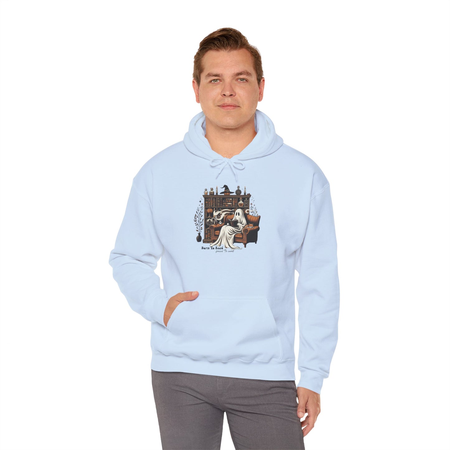 Book Lover Halloween Ghost Born to Read Forced to Work Pullover Hoodie