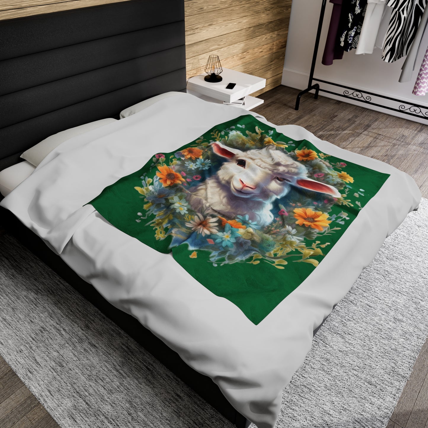 Lamb with Flowers Blanket