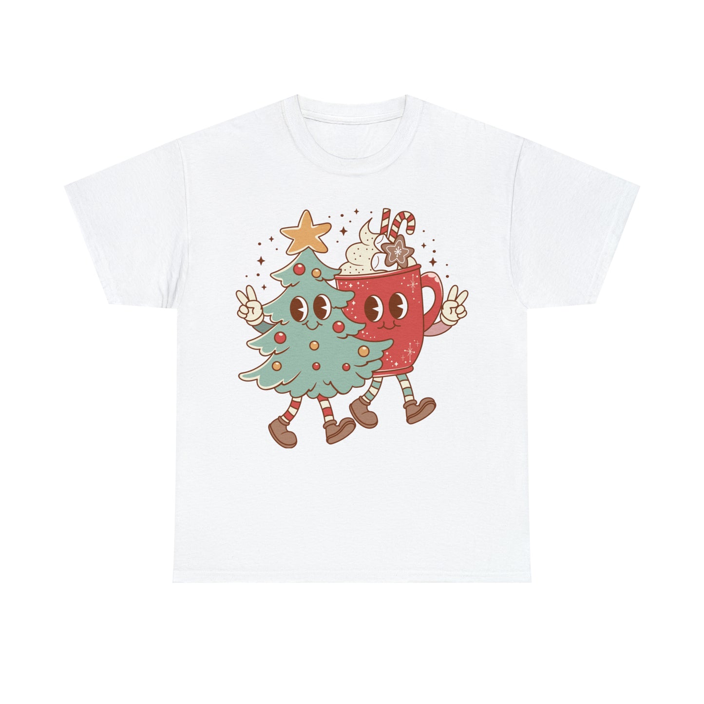 Retro Christmas Tree and Hot Cocoa Christmas Short Sleeve Tee