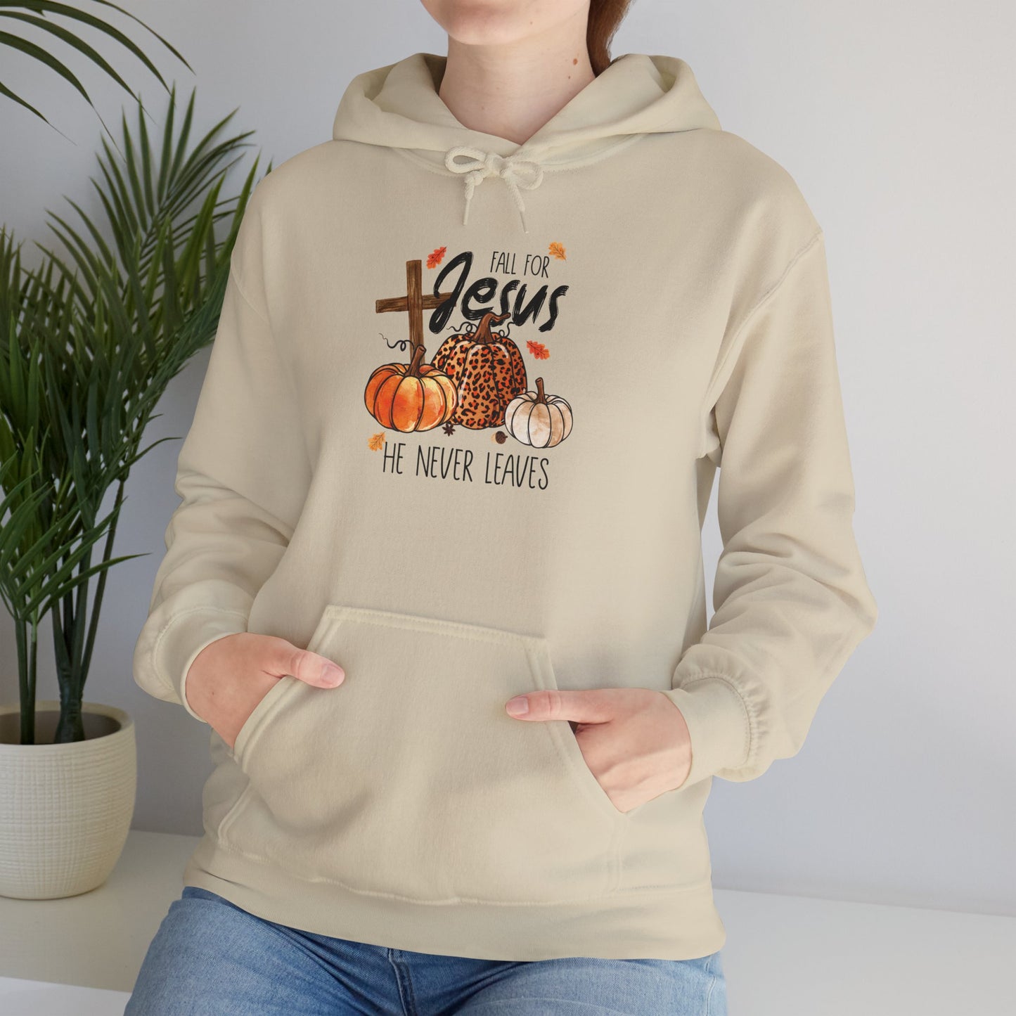 Fall For Jesus He Never Leaves Christian Halloween Pullover Hoodie