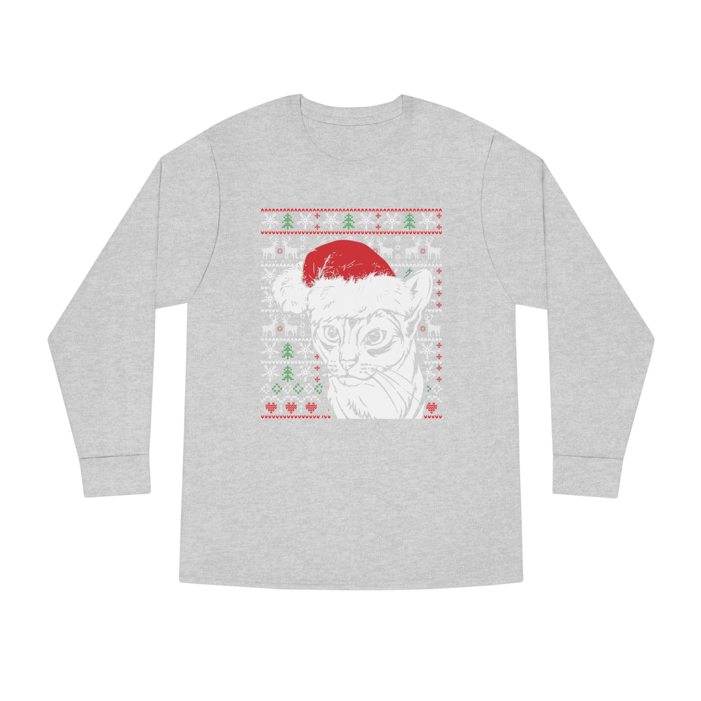 Cat in Santa Hat Christmas Ugly Sweater Long Sleeve T-shirt