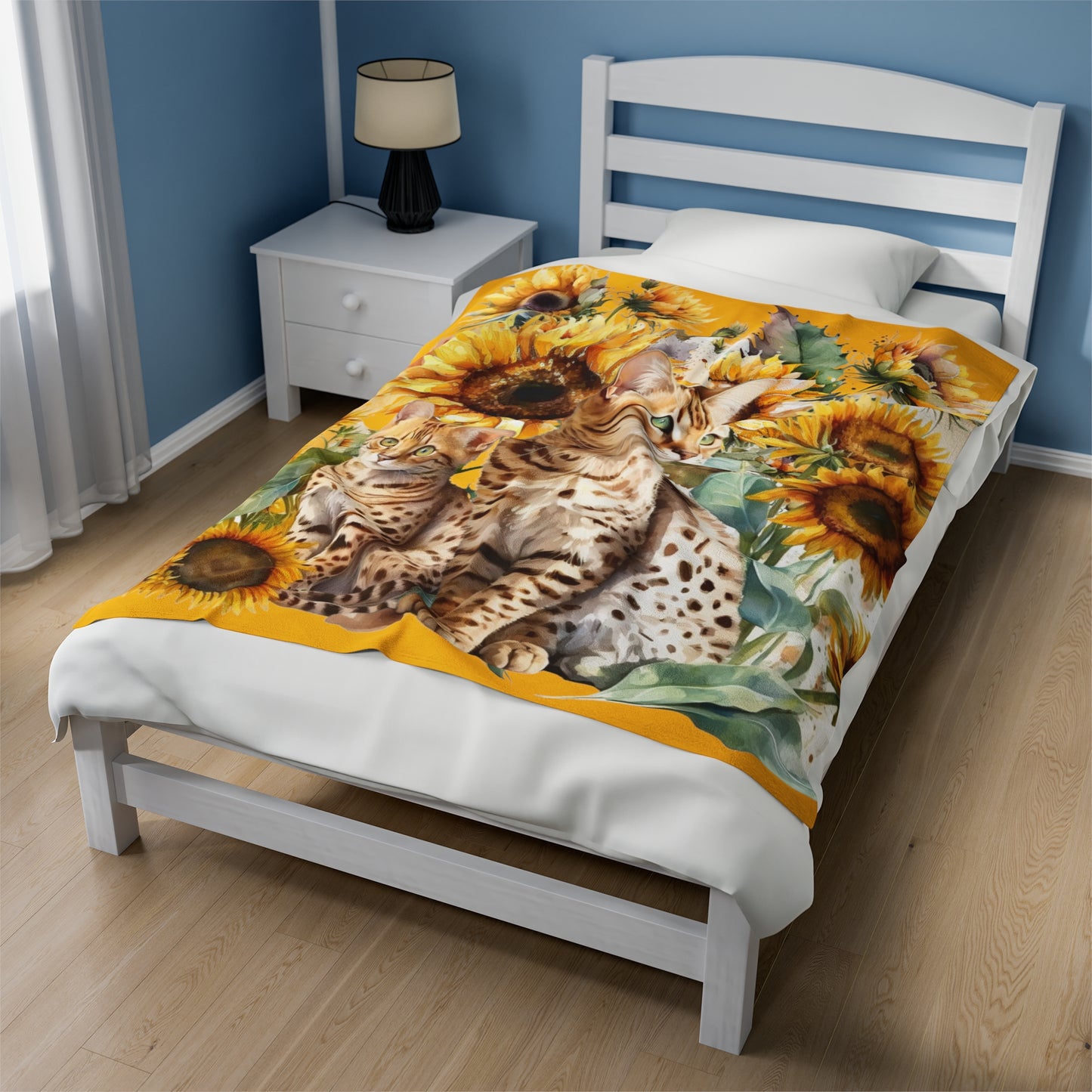 Bengal Cat with Sunflowers Blanket