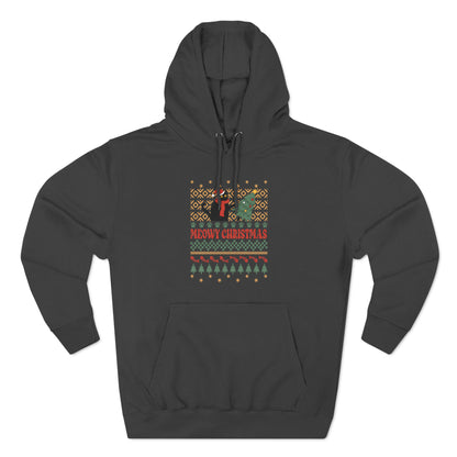 Meowy Christmas Cat Tipping Over Tree Ugly Sweater Pullover Hoodie