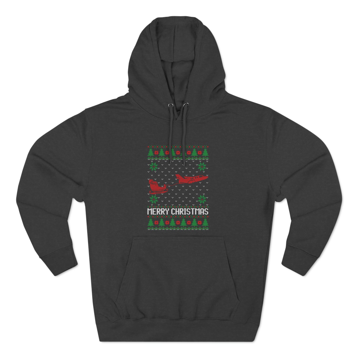 Santa's Sleigh Pulled by Airplane Ugly Christmas Sweater Pullover Hoodie