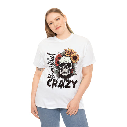 Beautiful Crazy Skull With Flowers Halloween Short Sleeve Tee