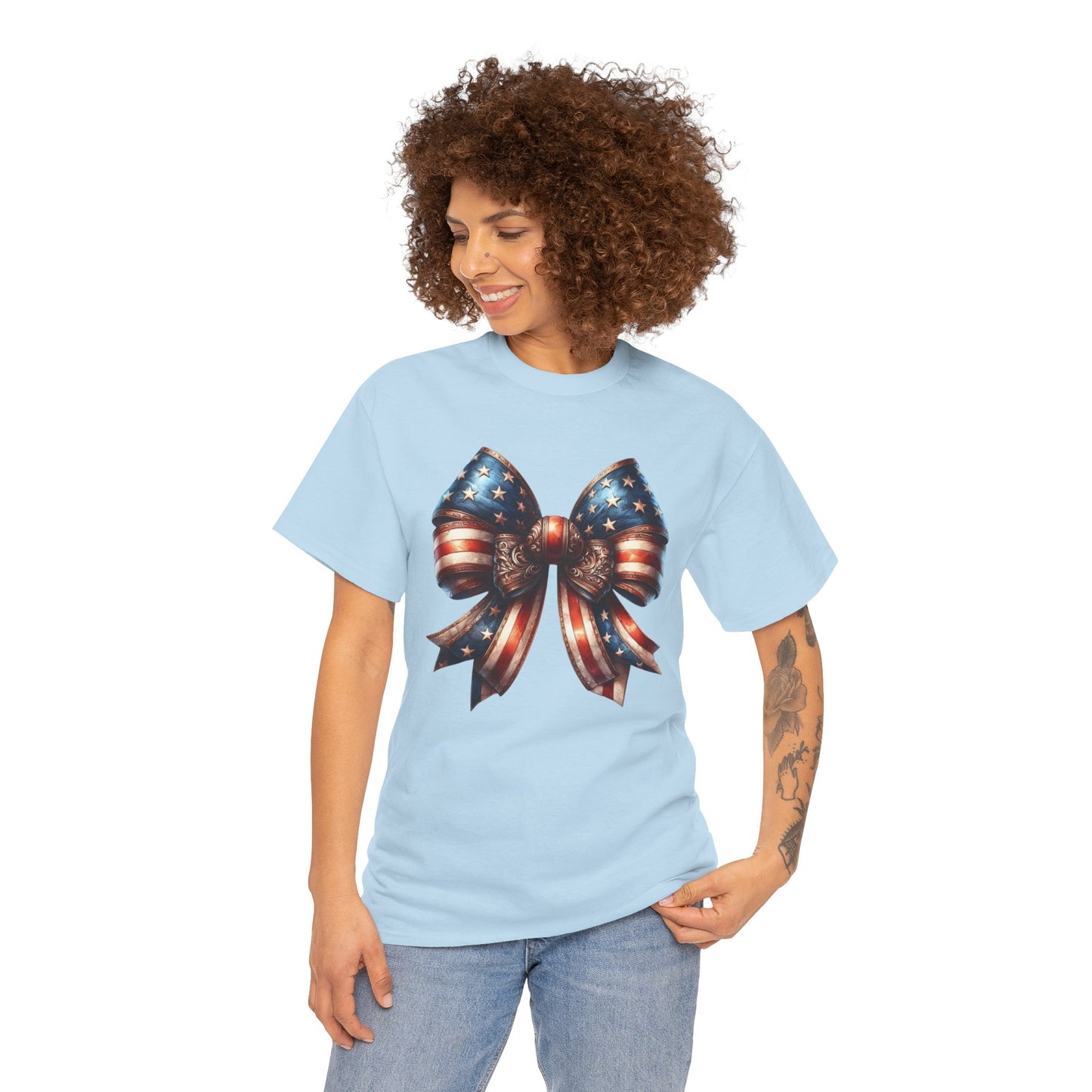 Antique American Flag Bow Short Sleeve Tshirt