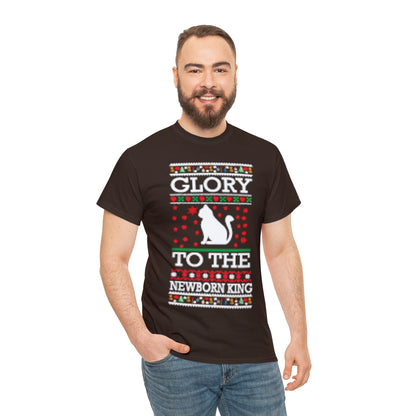 Glory to the Newborn King Cat Christmas Ugly Sweater Short Sleeve Tee