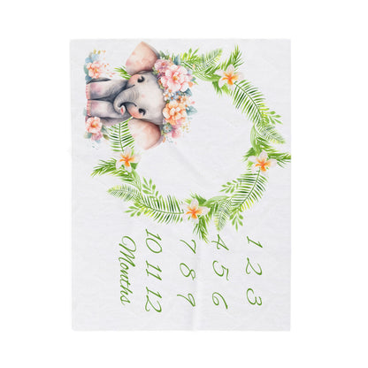 Elephant Milestone Velveteen Plush Blanket