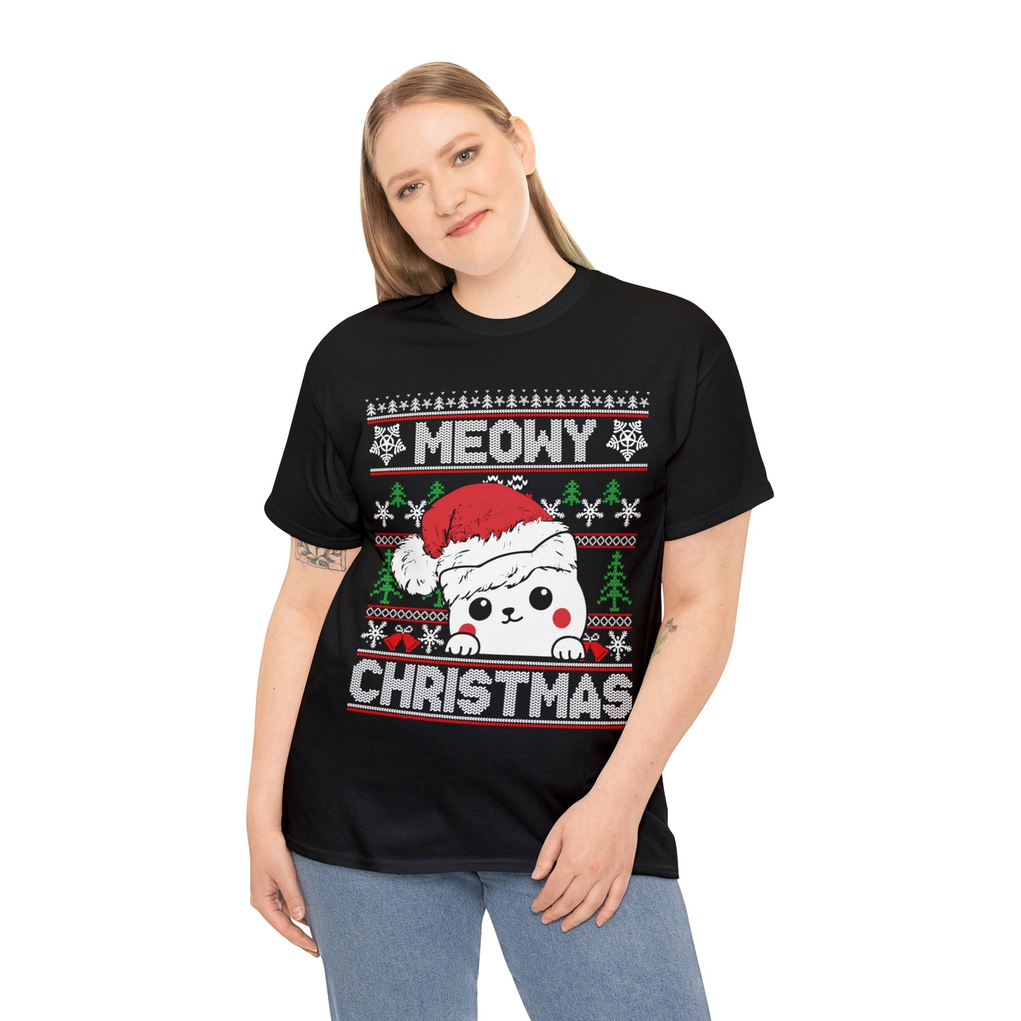 Meowy Christmas Truck Ugly Sweater Short Sleeve Tee