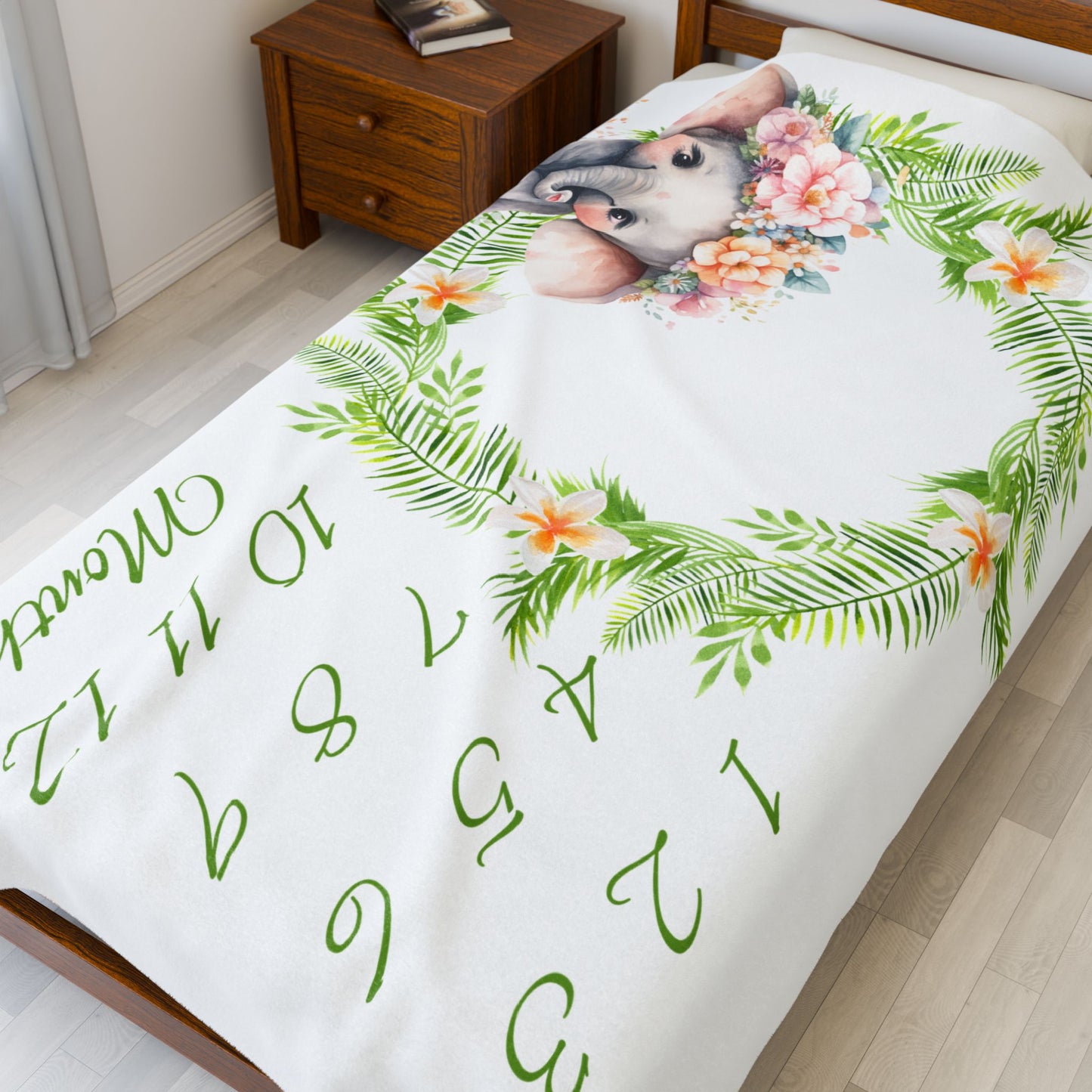 Elephant Milestone Velveteen Plush Blanket