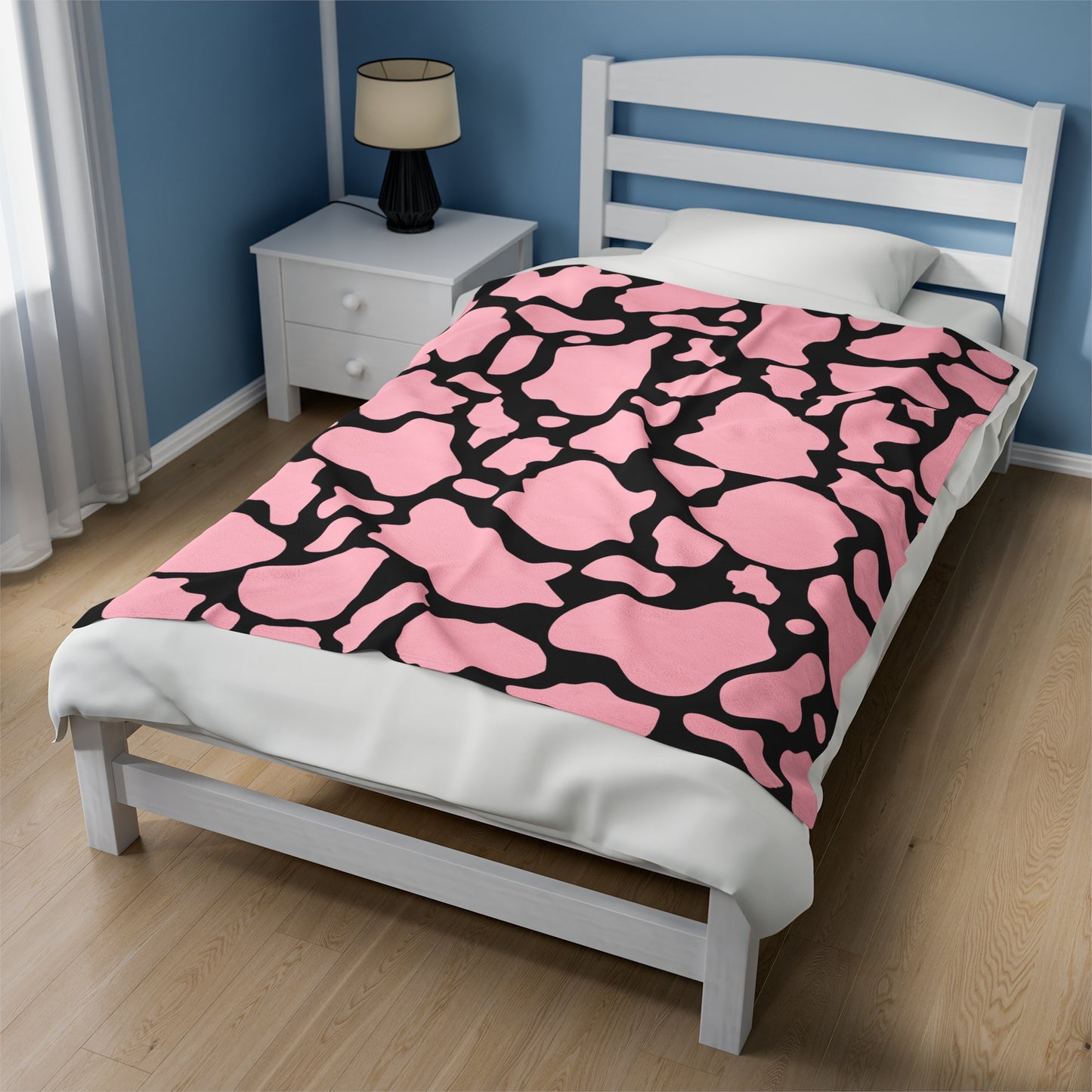 Pink with Black Cow Print Plush Blanket