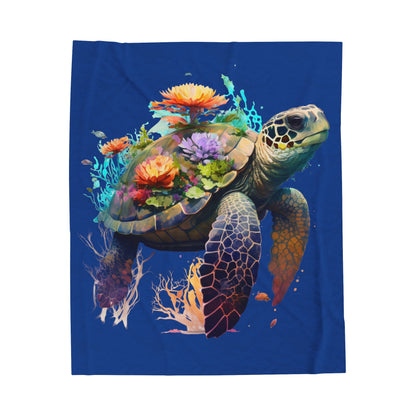 Sea Turtle with Flowers Blanket