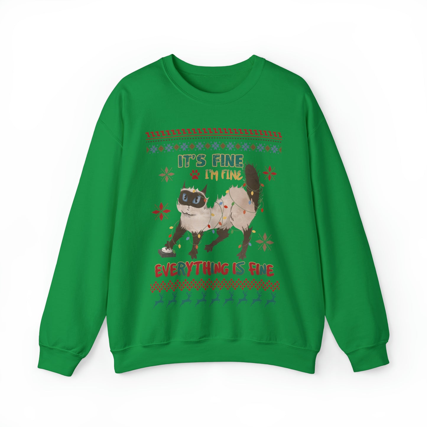 It's Fine I'm Fine Everything is Fine Cat in Lights Christmas Ugly Sweater Sweatshirt