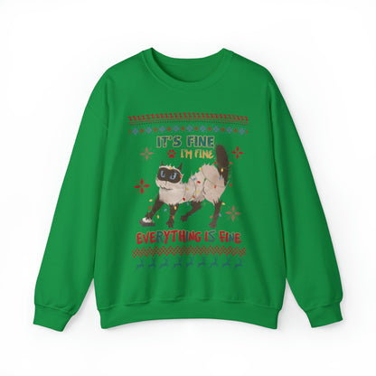 It's Fine I'm Fine Everything is Fine Cat in Lights Christmas Ugly Sweater Sweatshirt