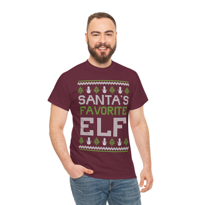 Santa's Favorite Elf Ugly Christmas Sweater Short Sleeve Tee