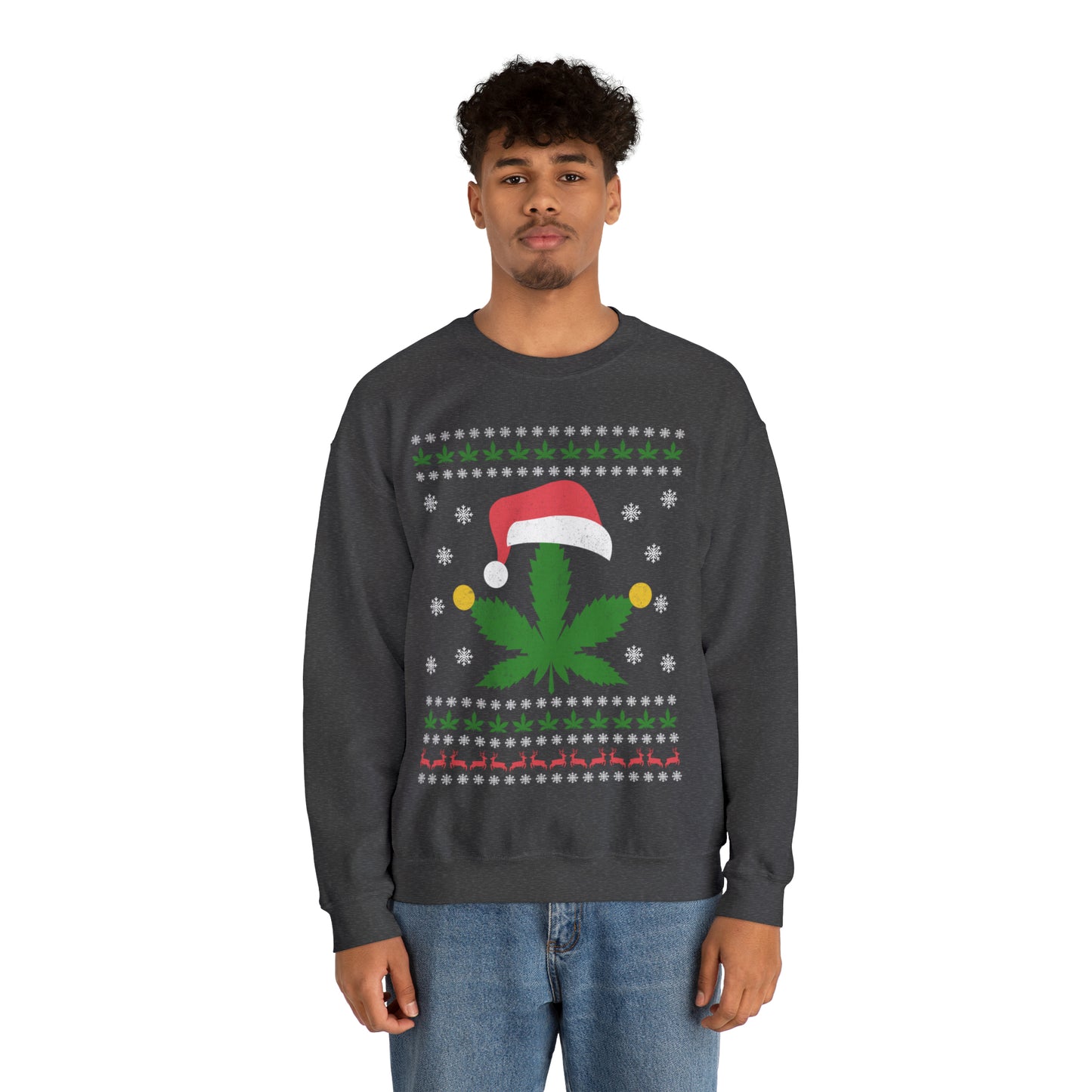 Cannabis Leaf in Santa Hat Christmas Ugly Sweater Sweatshirt