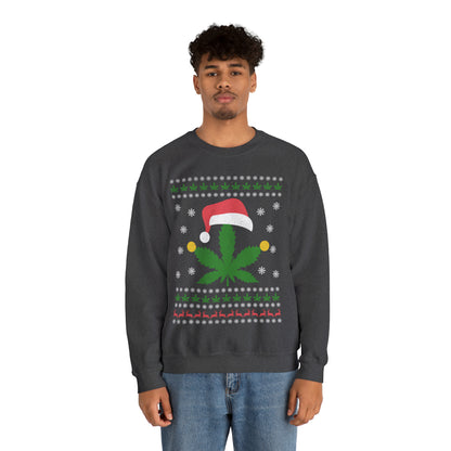 Cannabis Leaf in Santa Hat Christmas Ugly Sweater Sweatshirt