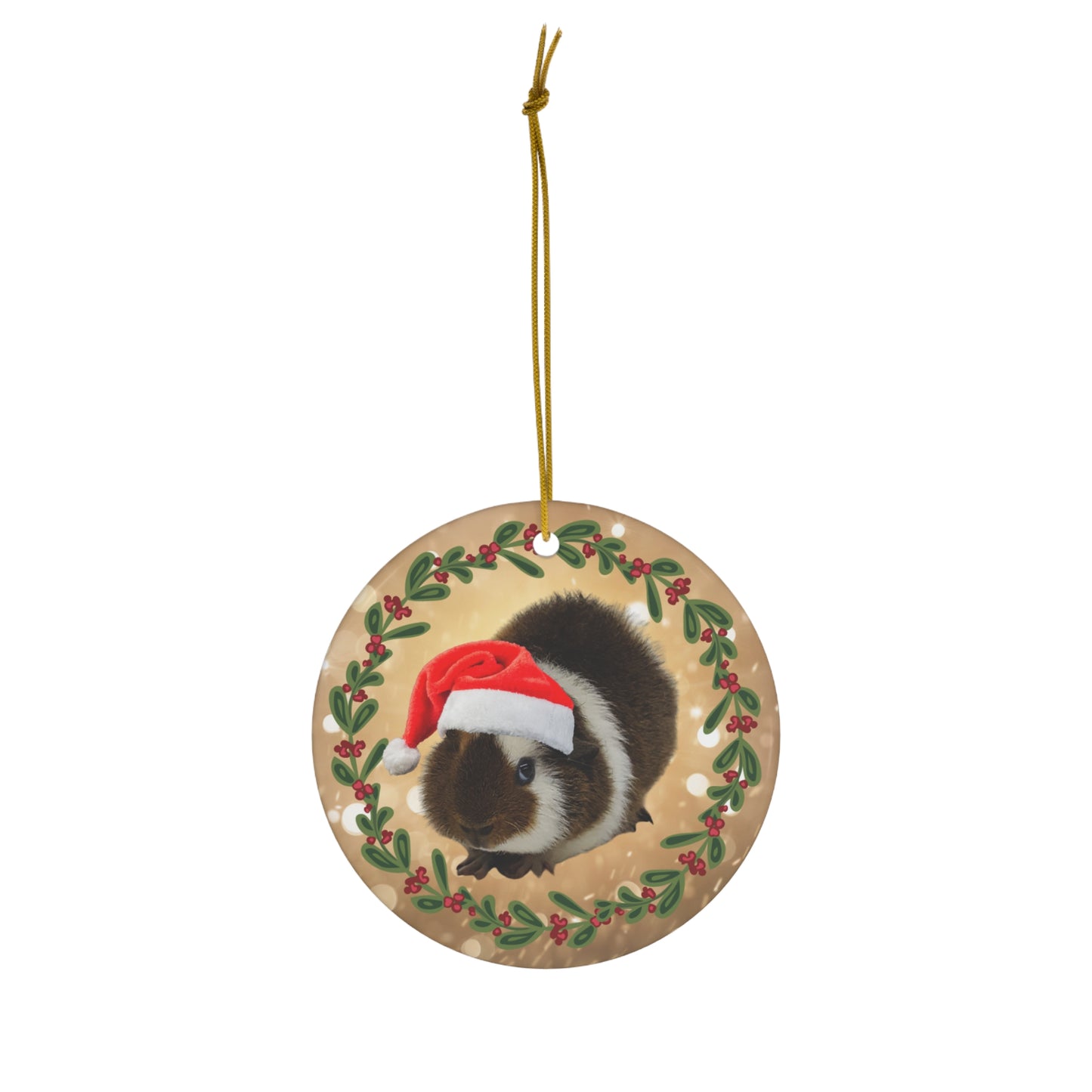 American Short Haired Guinea Pig in Santa Hat Christmas Ceramic Ornament