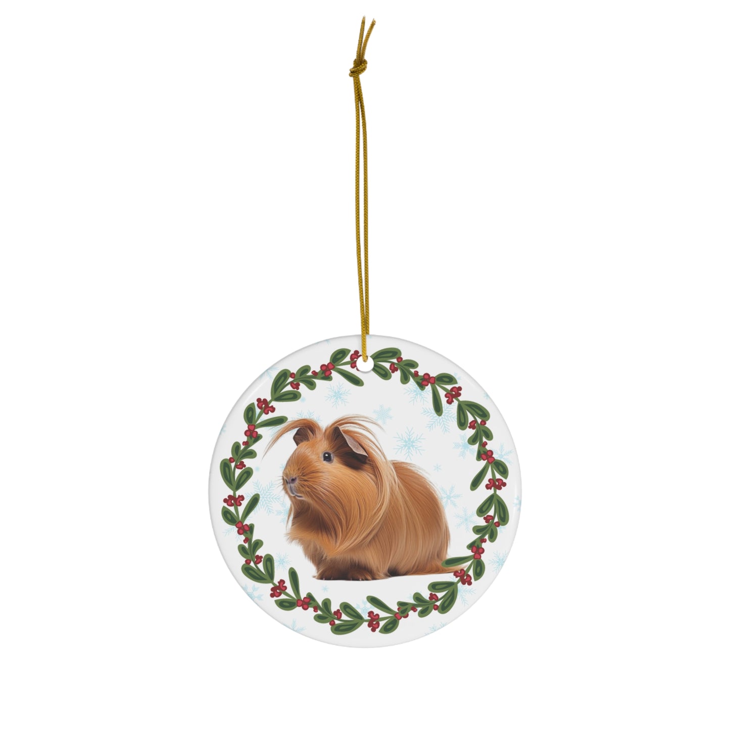 Peruvian Guinea Pig Long Haired Pet Christmas Ceramic Ornament