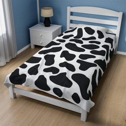 Black White Cow Print Plush Blanket