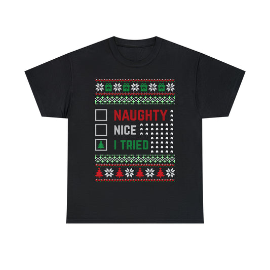 I Tried Christmas Ugly Sweater Short Sleeve Tee