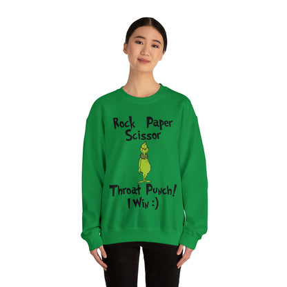 Rock, Paper, Scissors, Throat Punch. I Win! Grinch Christmas Sweatshirt