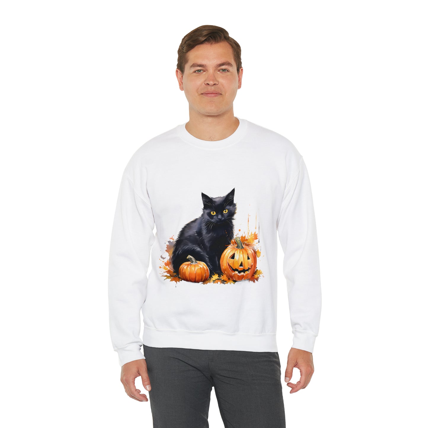 Black Cat with Pumpkin Halloween Sweatshirt