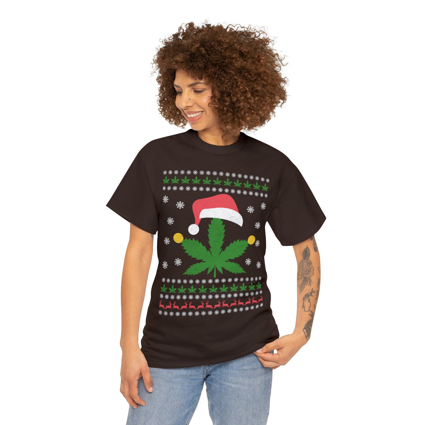 Cannabis Leaf in Santa Hat Christmas Ugly Sweater Short Sleeve Tee