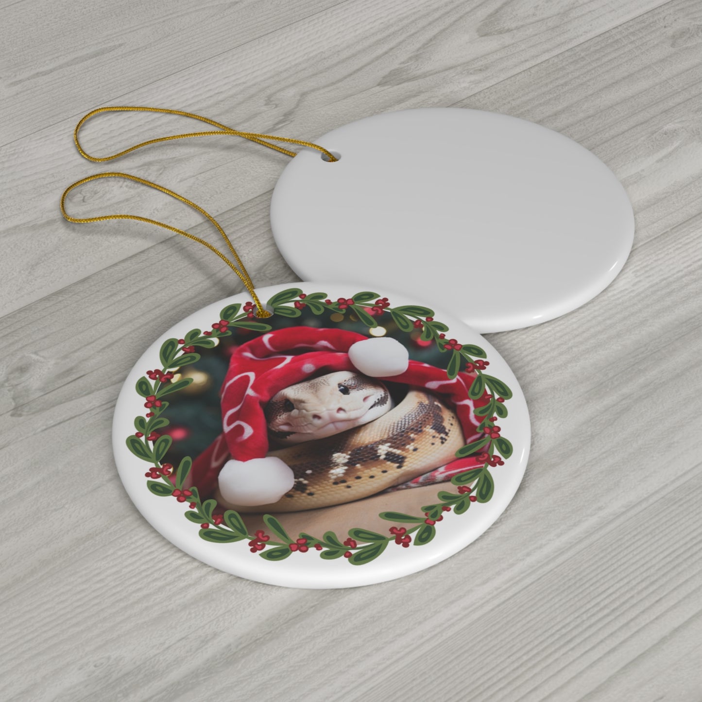 Ball Python Snake Christmas Ceramic Ornament