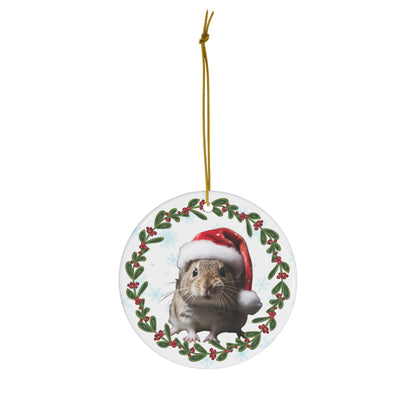 Degu in Santa Hat Christmas Ceramic Ornament