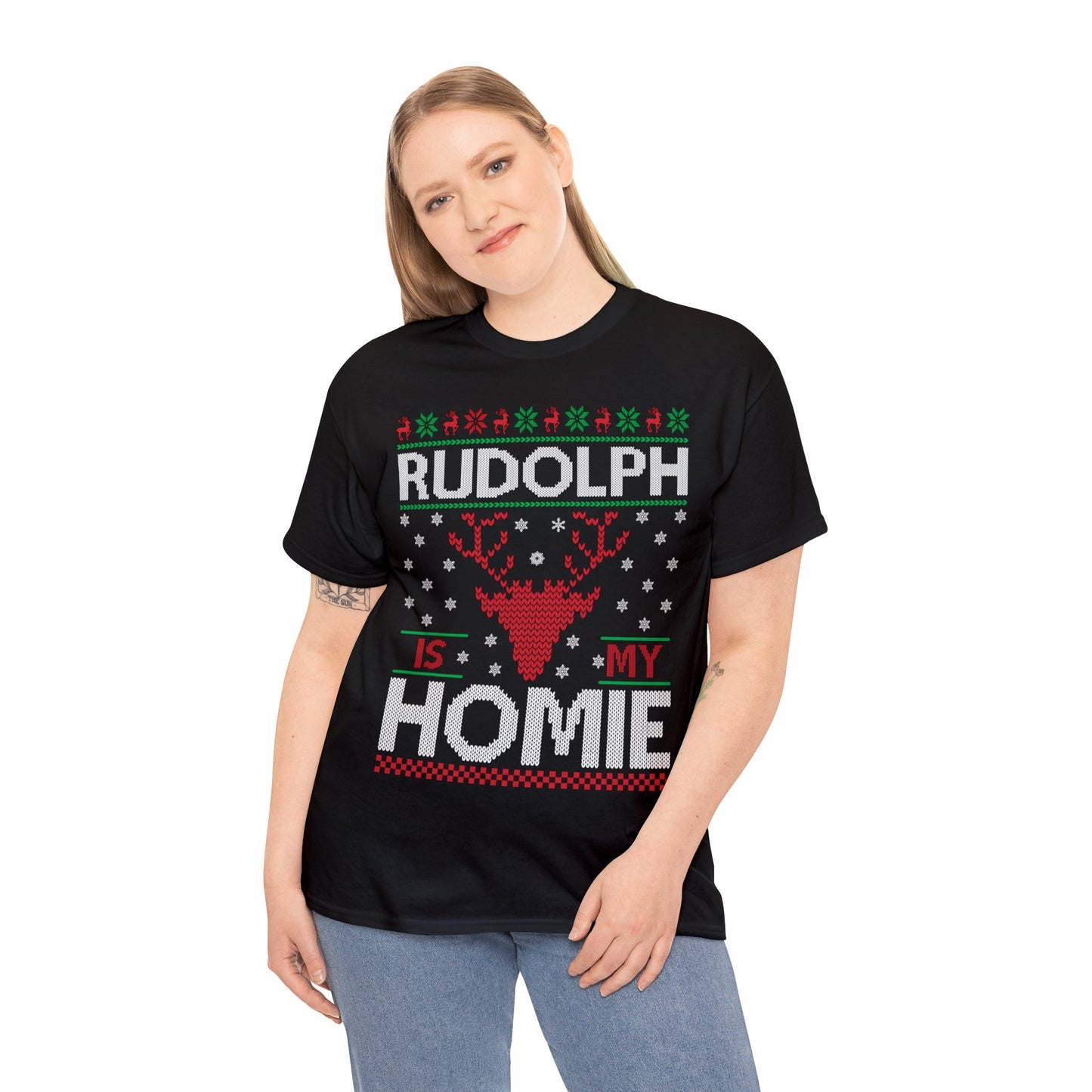 Rudolph is My Homie Christmas Ugly Sweater Short Sleeve Tee