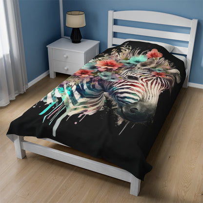 Watercolor Zebra with Flowers Blanket