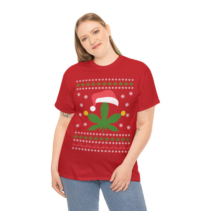 Cannabis Leaf in Santa Hat Christmas Ugly Sweater Short Sleeve Tee