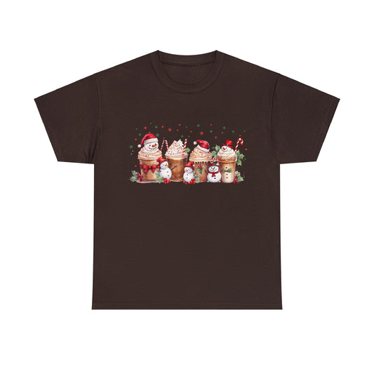 Snowmen Coffee Latte Christmas Short Sleeve Tee