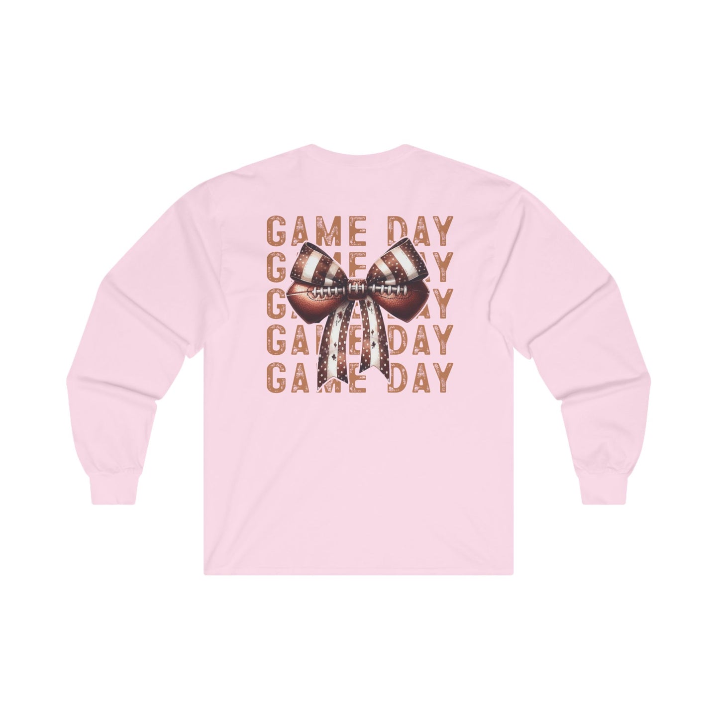 Football Game Day Shirt Mom Dad Parent Football Lover Coquette Bows Long Sleeve T-Shirt