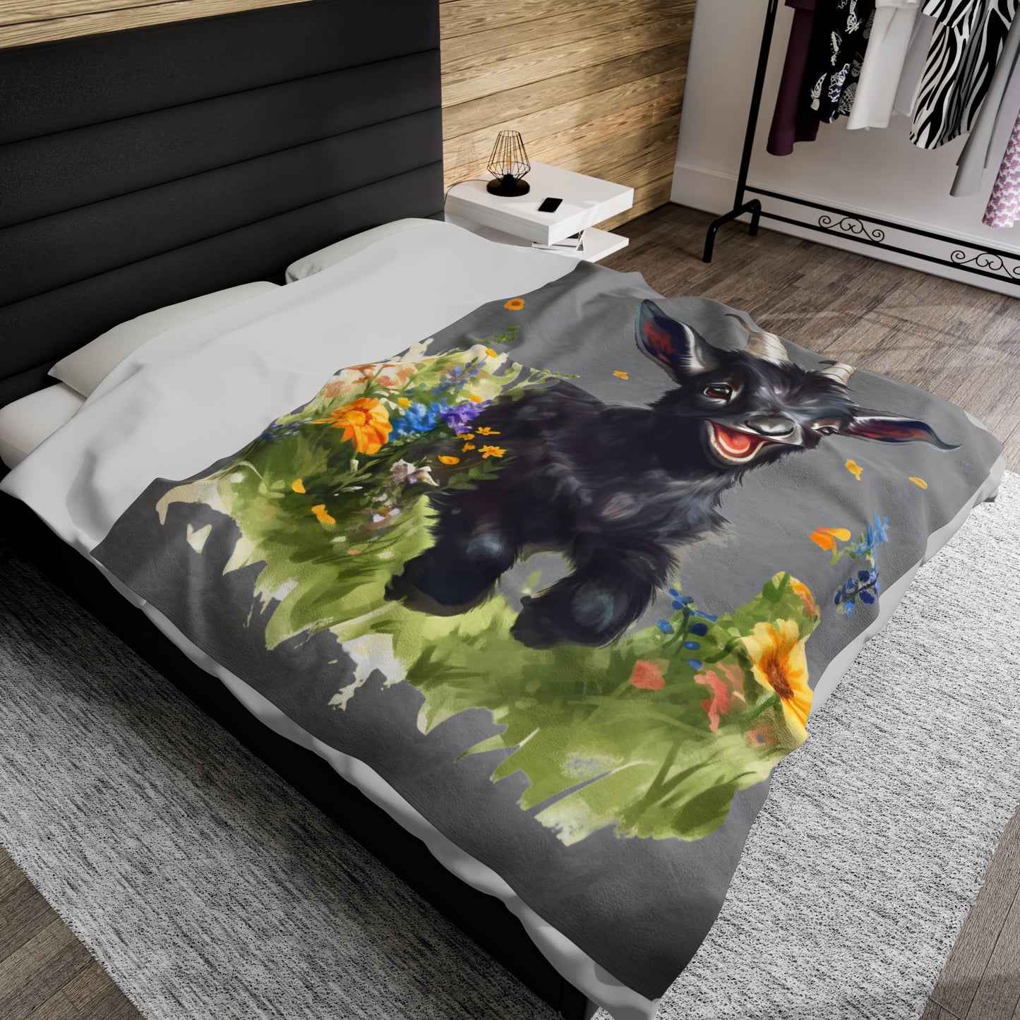 Watercolor Black Ram Lamb Blanket